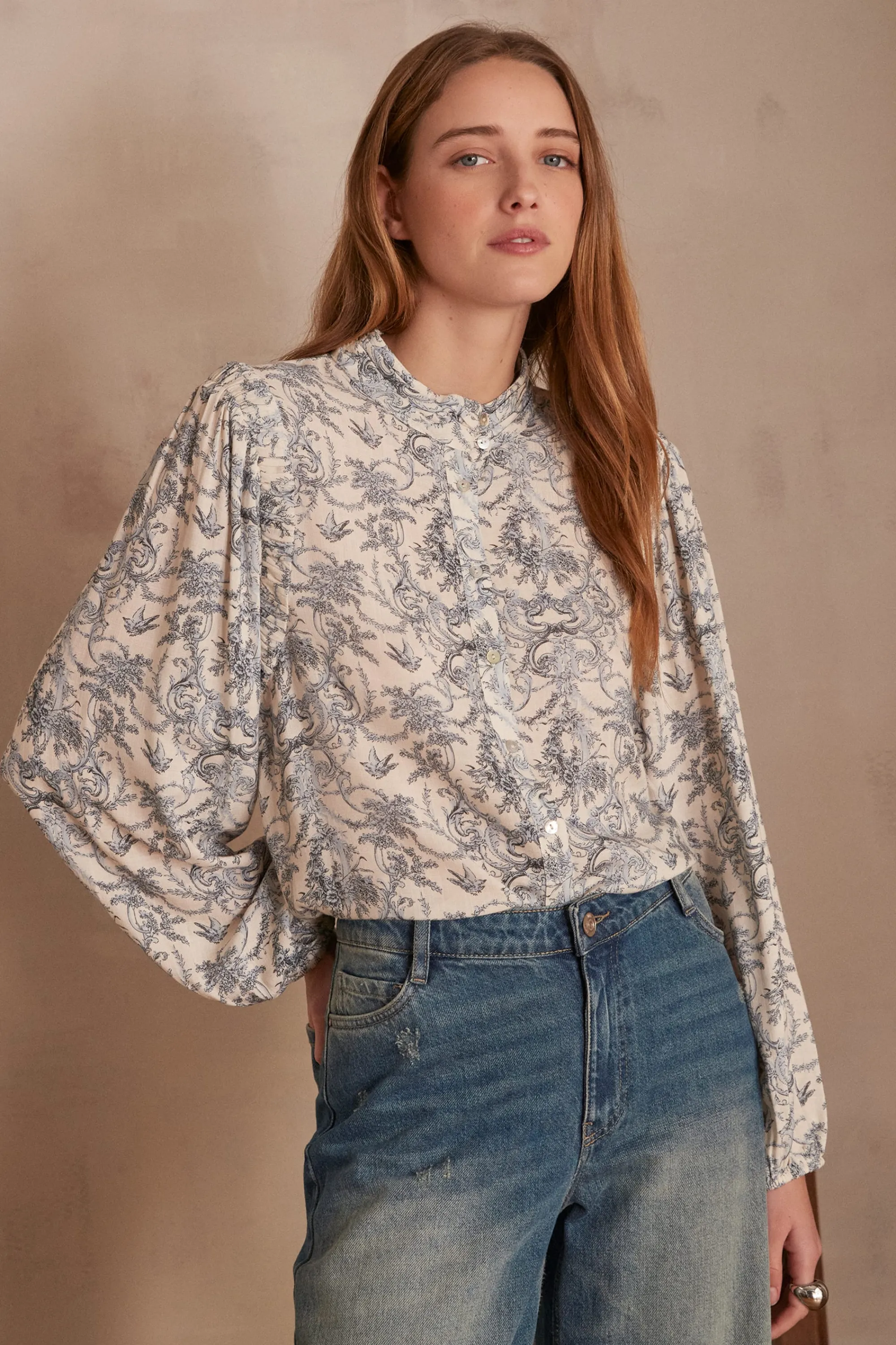 Maison 123 Blouses Et Chemises Imprimées>Blouse PHILIPPINE INDIGO CLAIR