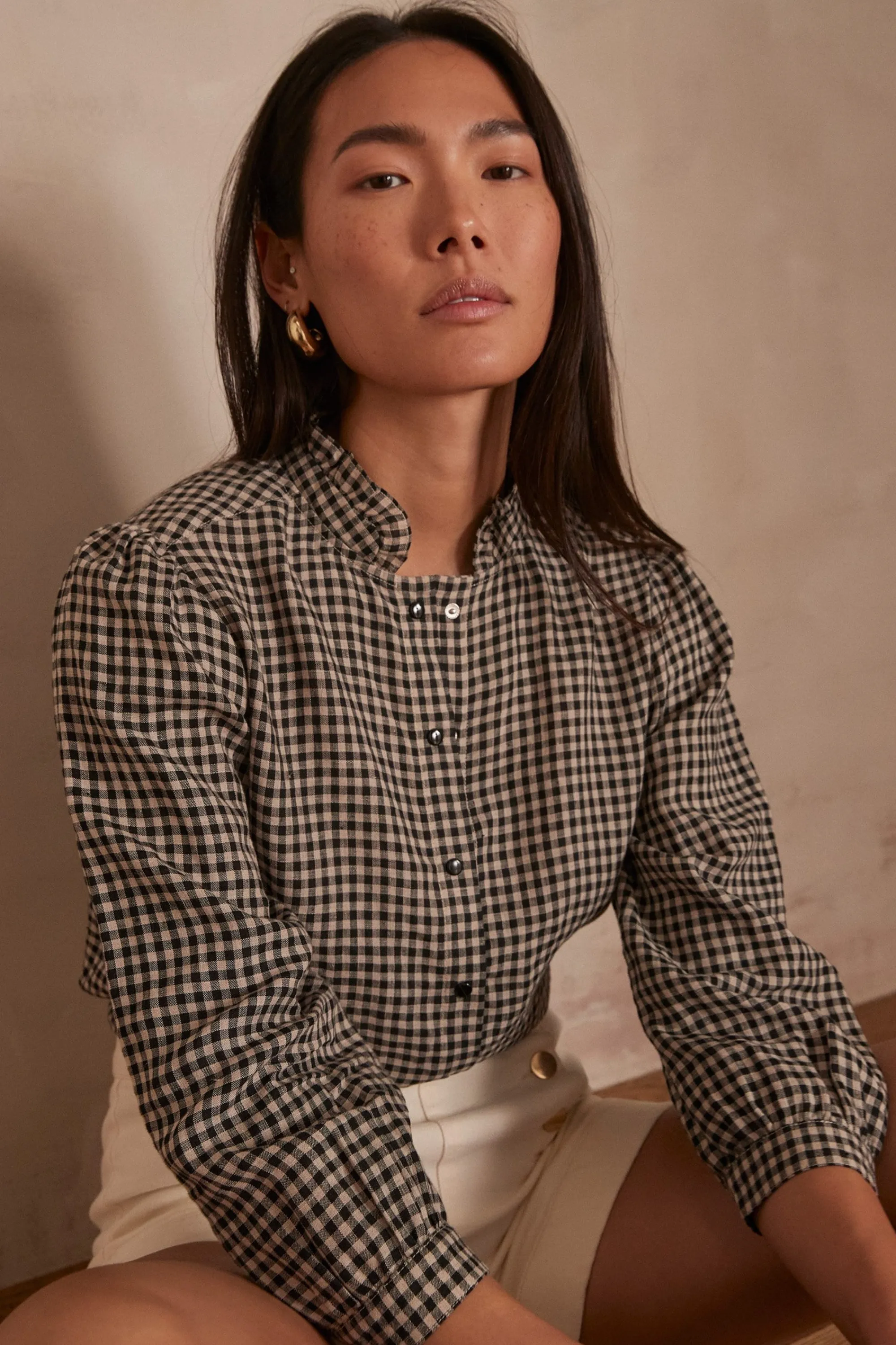 Maison 123 Blouses Et Chemises Imprimées | Blouses Et Chemises Noires>Blouse vichy en lin BELLA NOIR