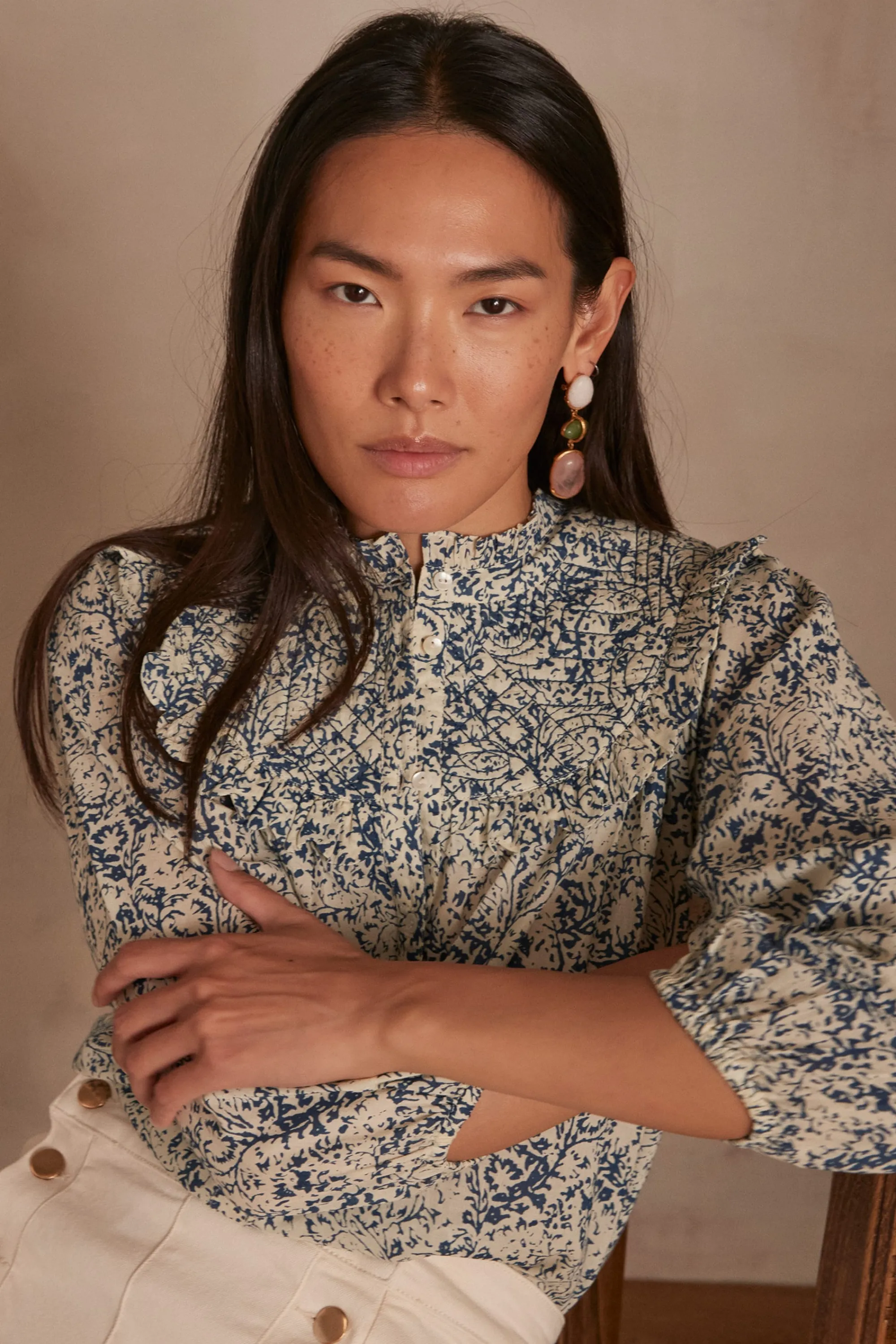 Maison 123 Blouses Et Chemises Imprimées | Blouses Et Chemises En Coton>Blouse victorienne Blanche STONE USED