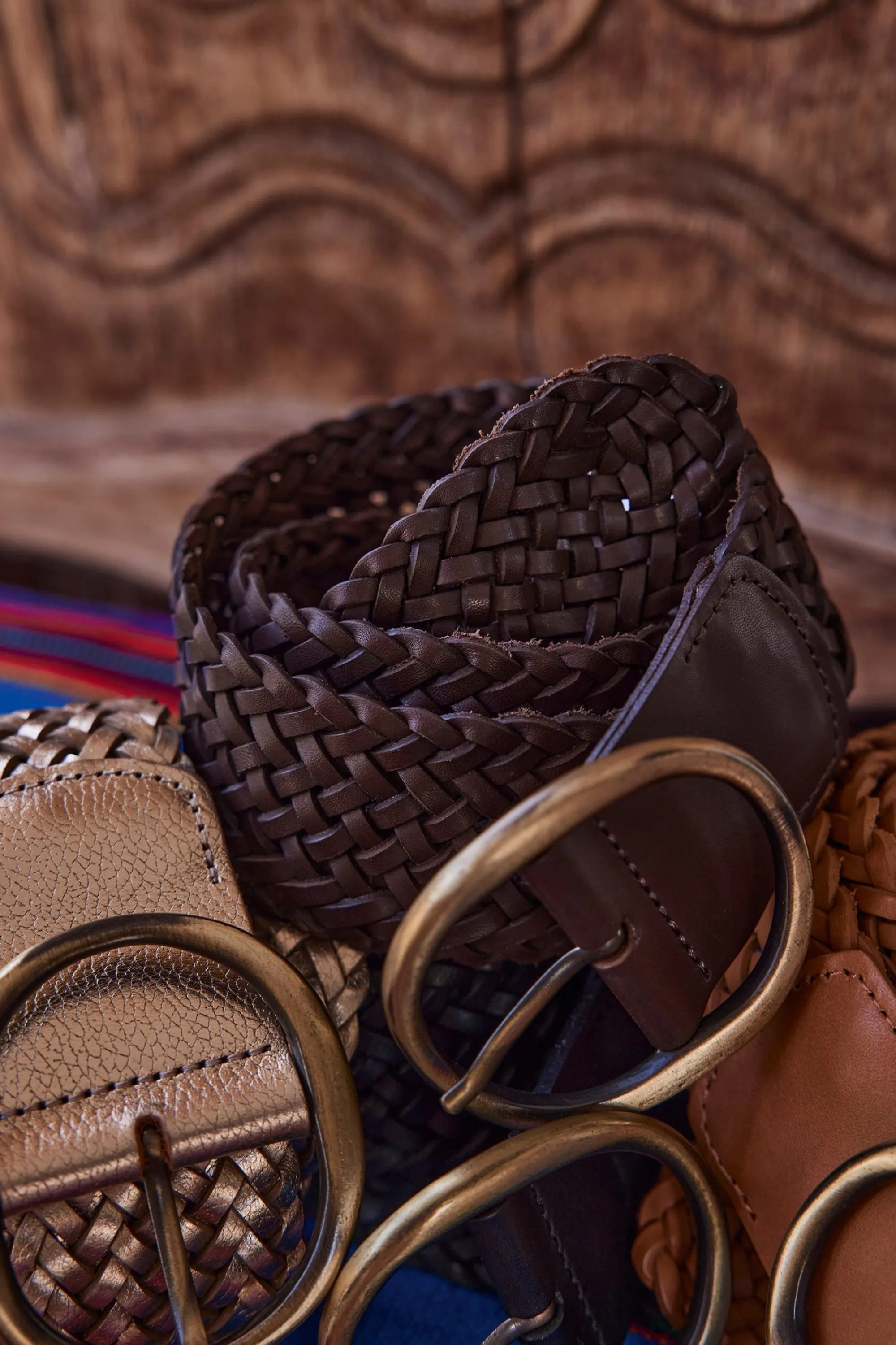 Maison 123 Ceintures>Ceinture en cuir tressé Eloise MARRON FONCE