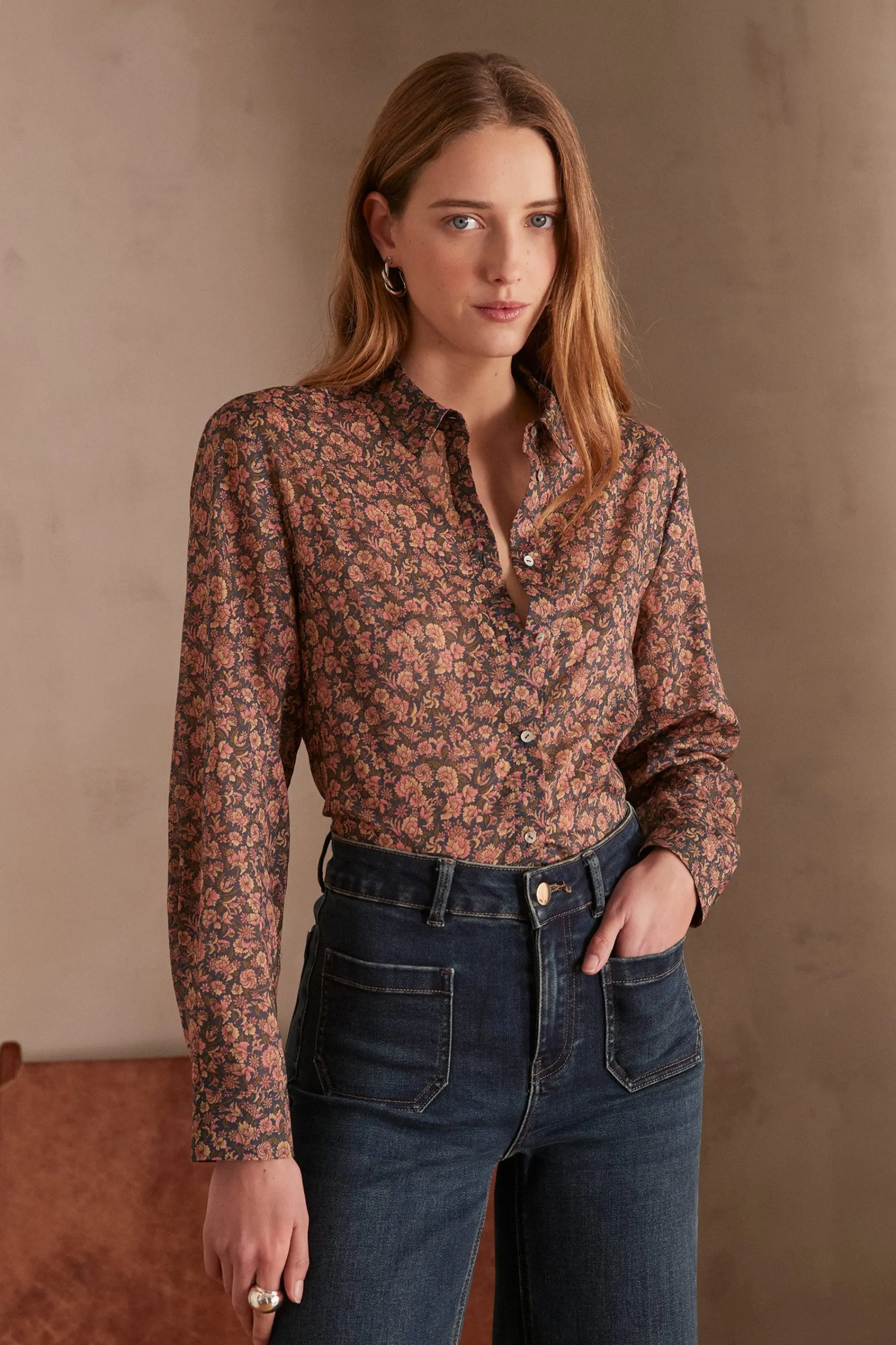 Maison 123 Blouses Et Chemises Imprimées | Blouses Et Chemises En Coton>Chemise COLETTE ROSE FONCE