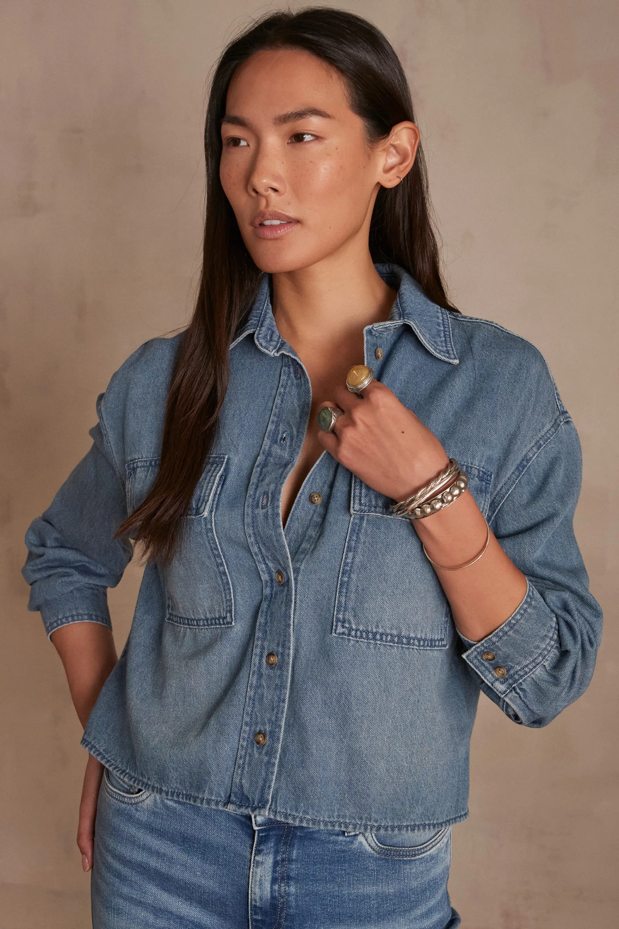 Maison 123 Blouses Et Chemises En Coton>Chemise Denim CLARA DELAVE CLAIR