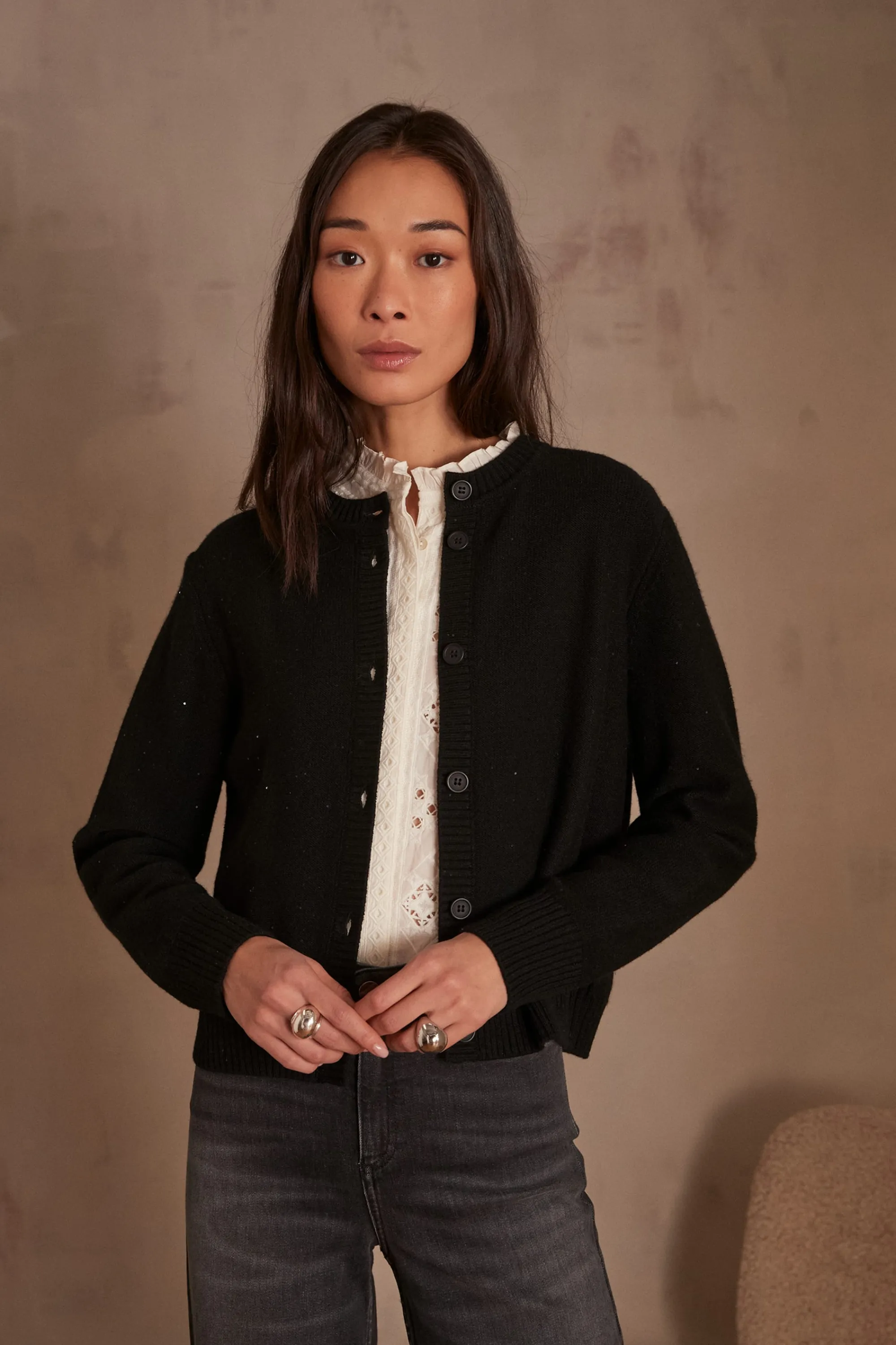 Maison 123 Gilets Courts>Gilet CHRYSTAL NOIR