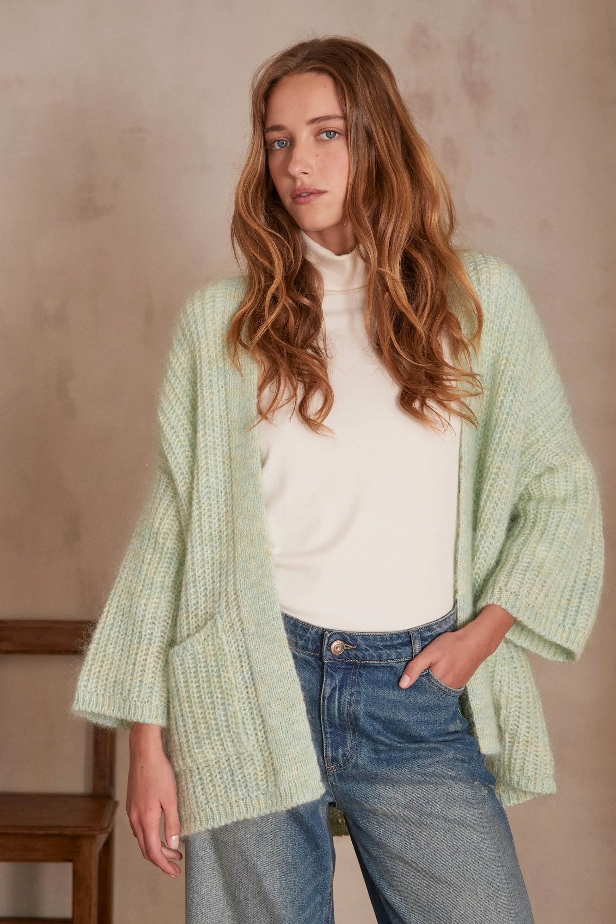 Maison 123 Gilets Courts | Gilets Longs>Gilet en mohair ALIX BIS MENTHE