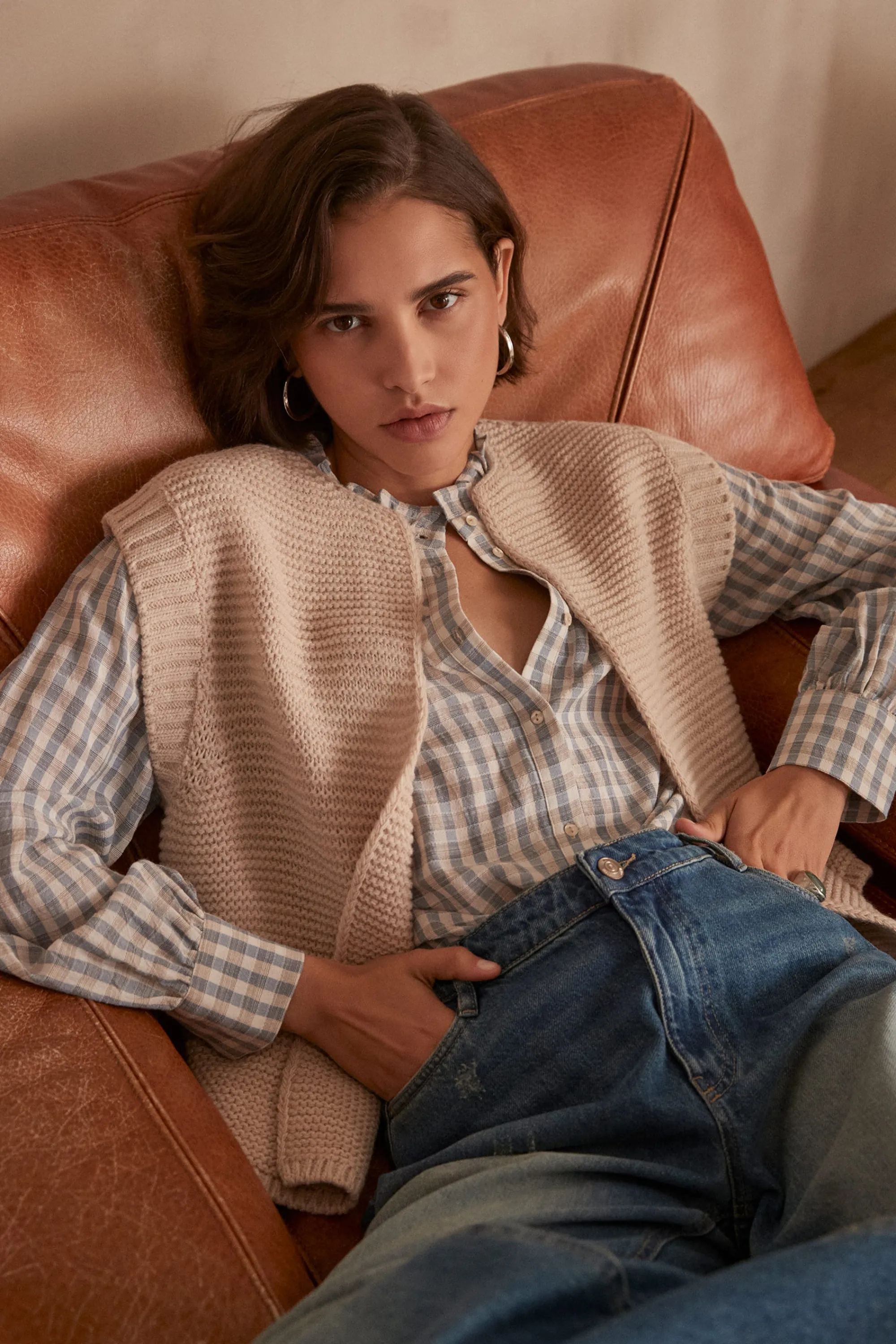Maison 123 Gilets Courts | Gilets Sans Manches>Gilet sans manches en laine BALDINI NATUREL