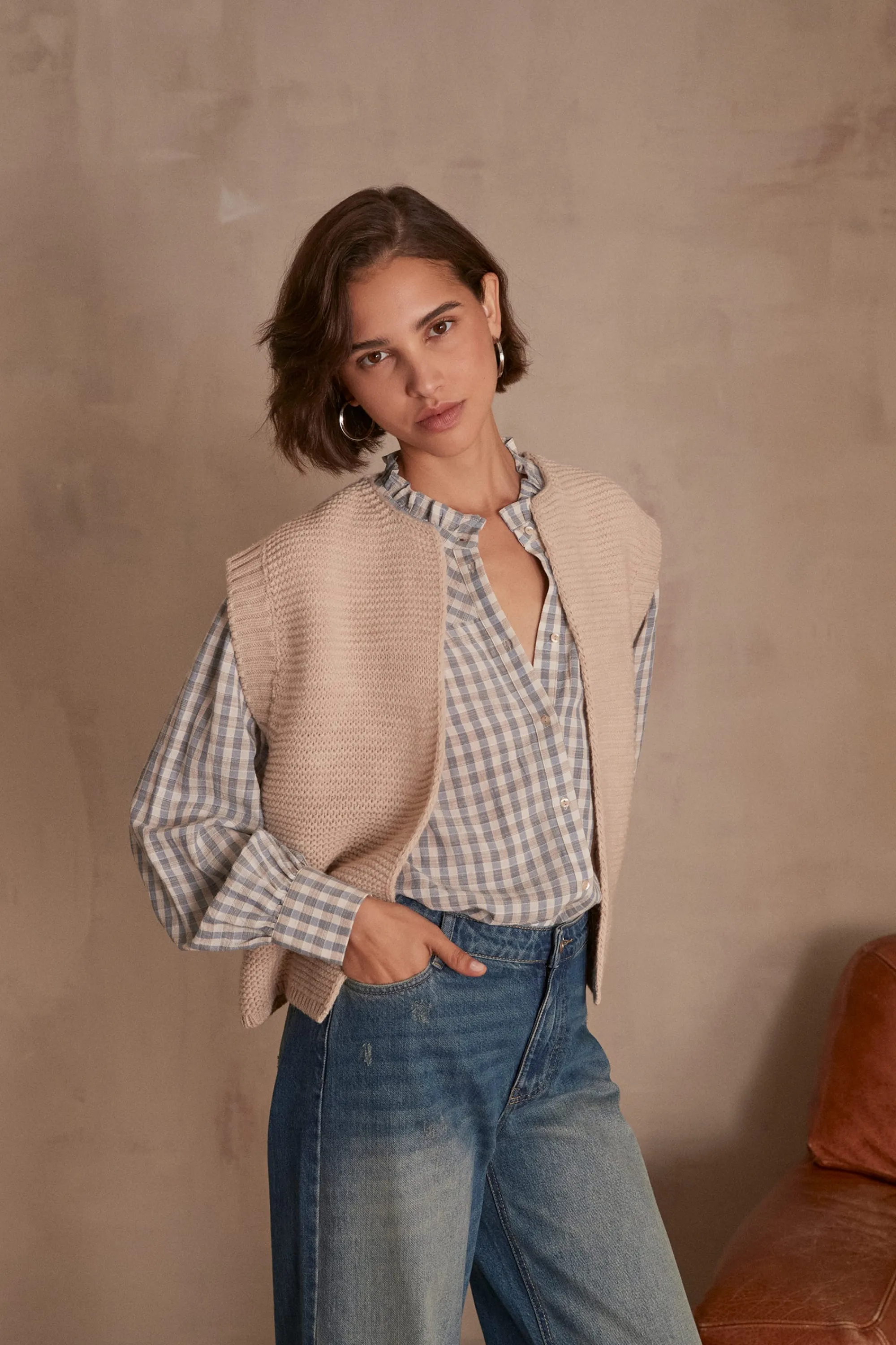 Maison 123 Gilets Courts | Gilets Sans Manches>Gilet sans manches en laine BALDINI NATUREL