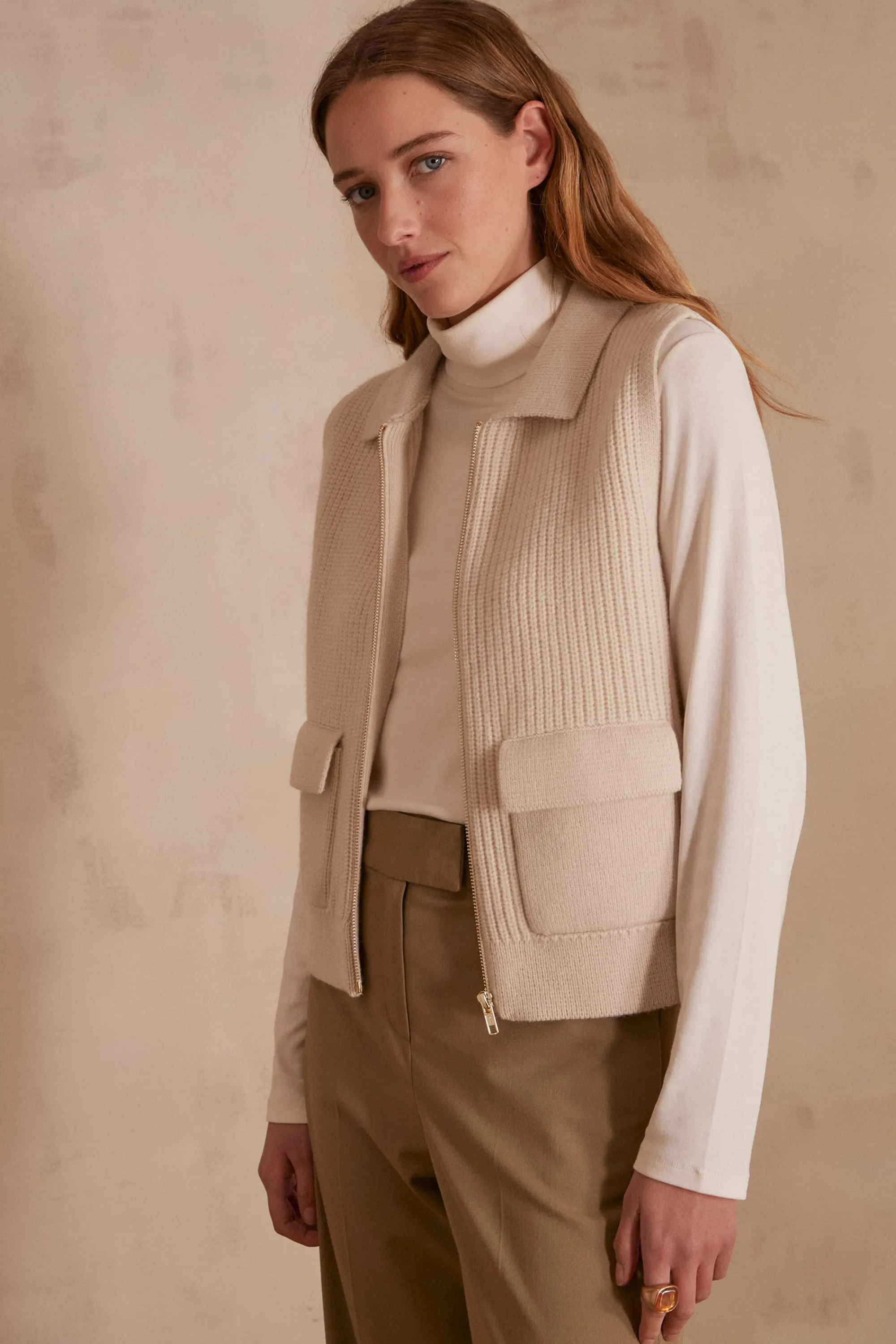 Maison 123 Gilets Sans Manches | Vestes Sans Manches>Gilet sans manches en laine SIMON NATUREL