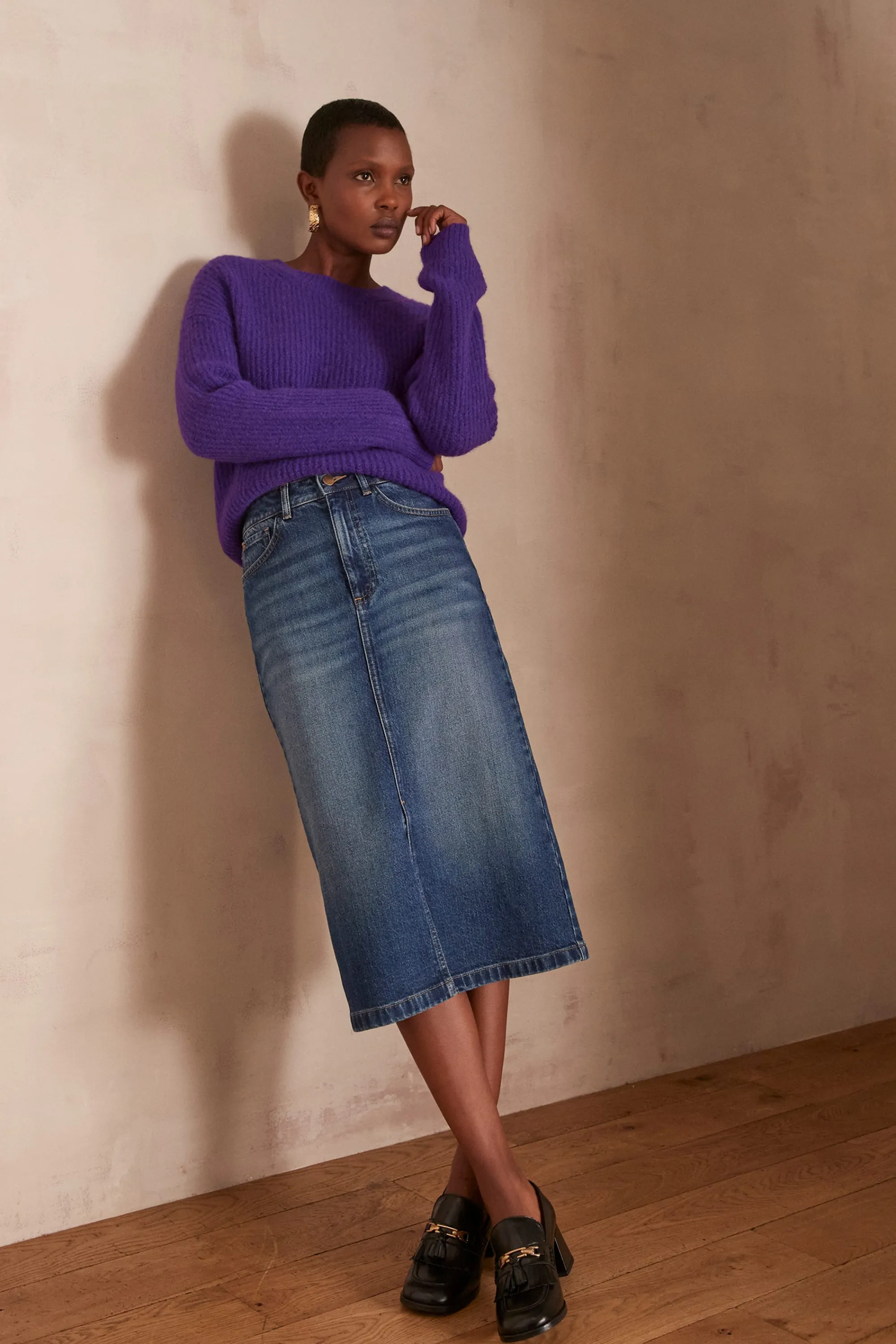 Maison 123 Jupes Longues Et Midi | Jupes En Jean>Jupe denim BIRDY INDIGO FONCE