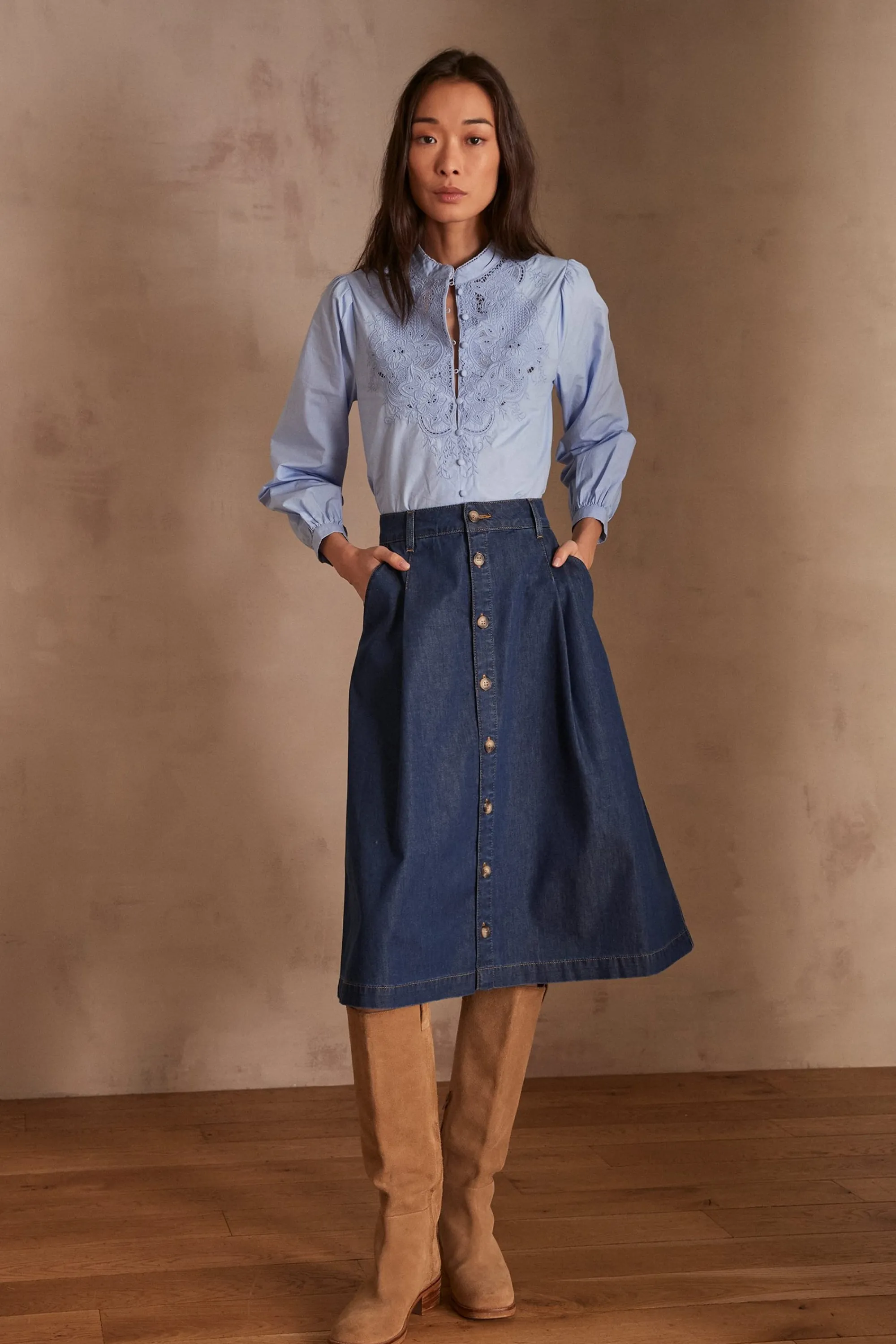 Maison 123 Jupes Longues Et Midi | Jupes En Jean>Jupe JUSTINE INDIGO FONCE