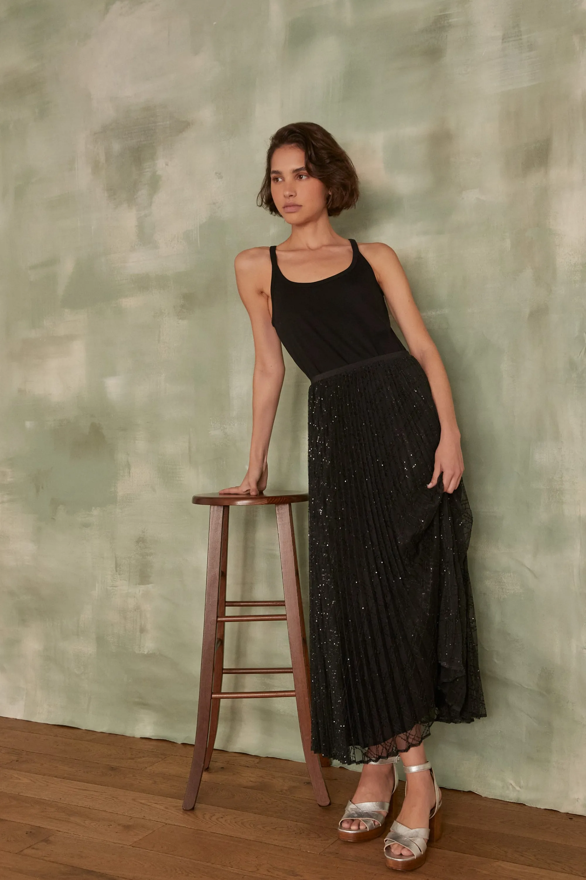 Maison 123 Jupes Longues Et Midi | Jupes Noires>Jupe plissée Bella NOIR