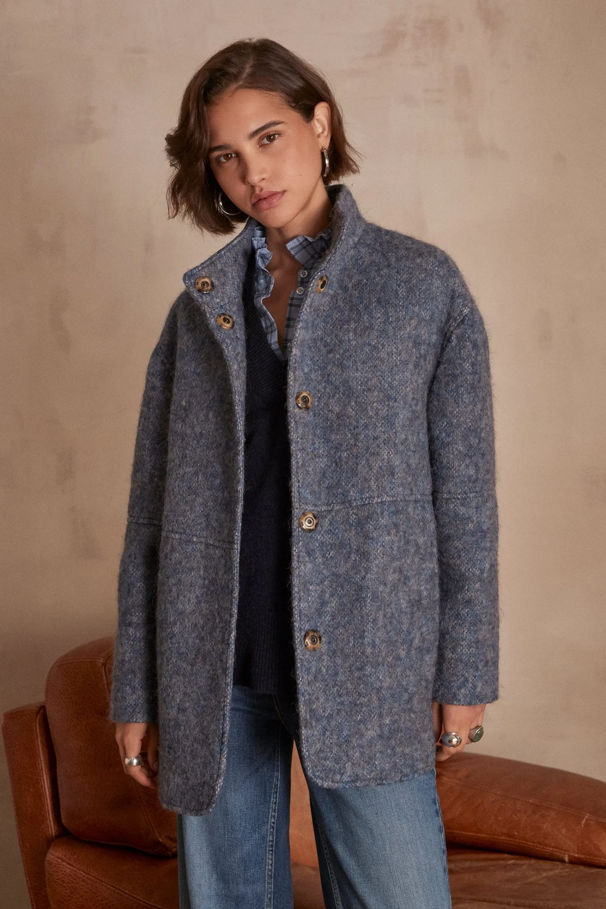 Maison 123 Manteaux Courts | Manteaux En Laine>Manteau en laine LAMIA BLEU CHAMBRAY