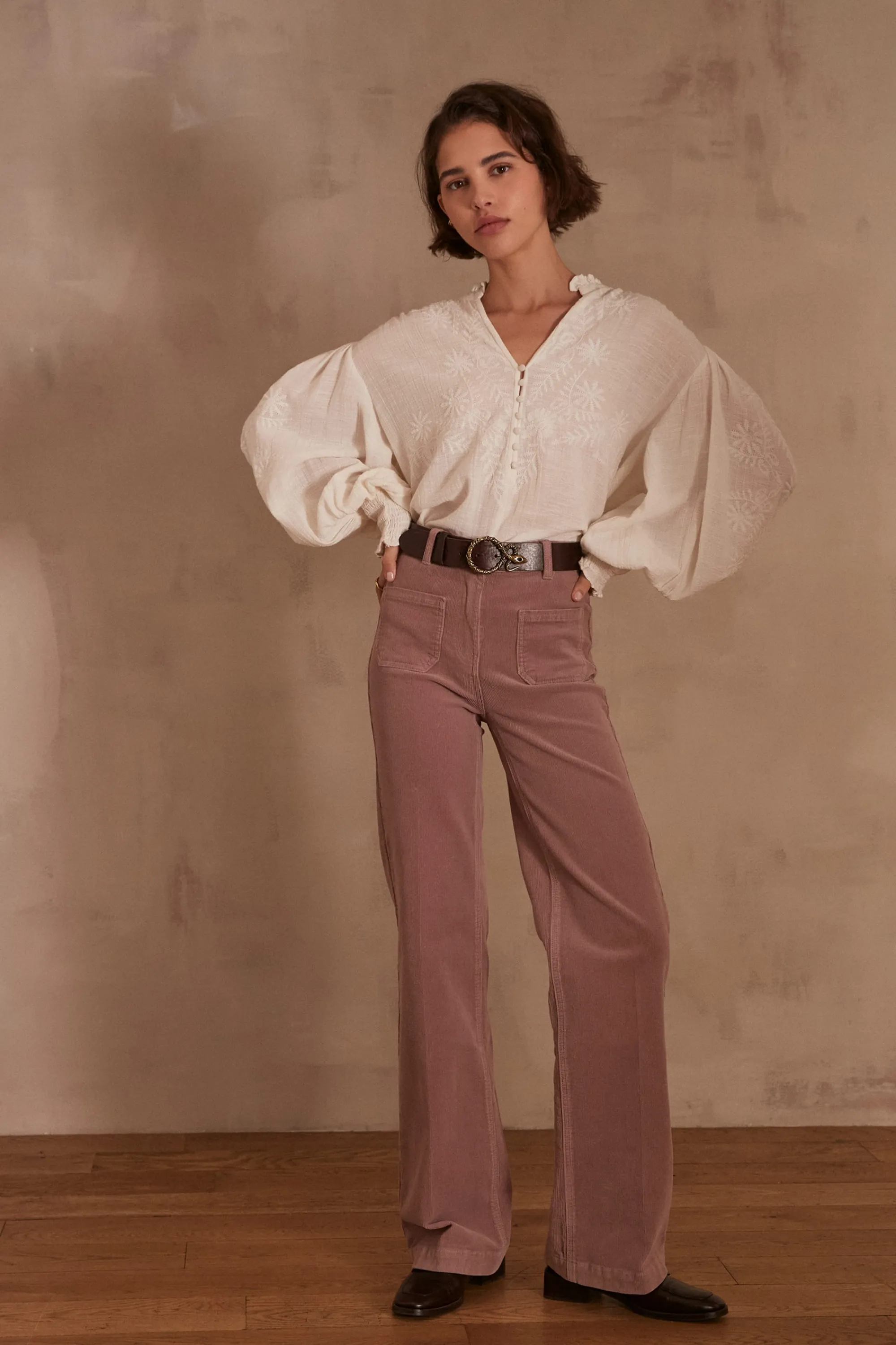 Maison 123 Pantalons En Velours>Pantalon LUNA ROSE FONCE
