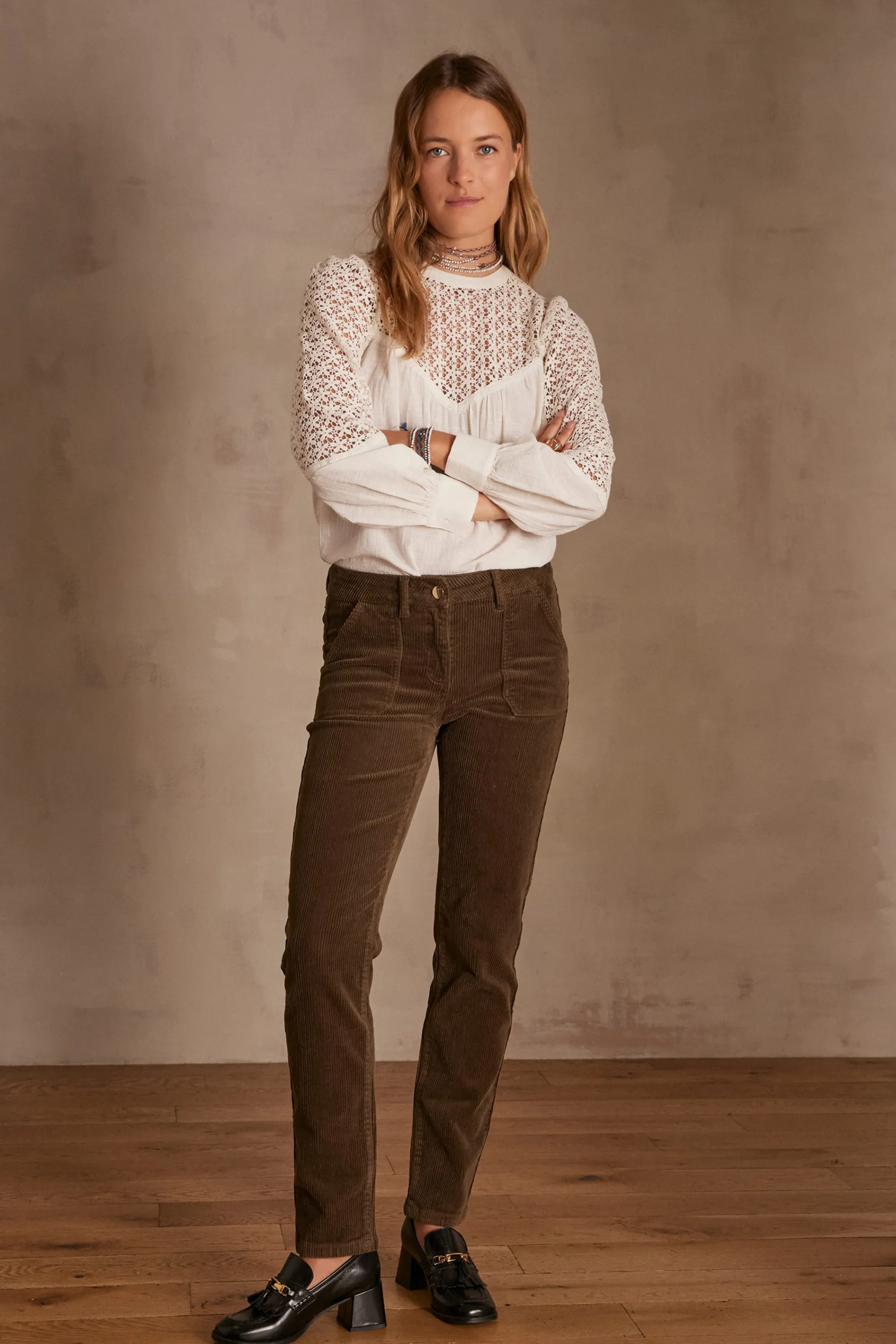 Maison 123 Pantalons En Velours>Pantalon NALLA KAKI
