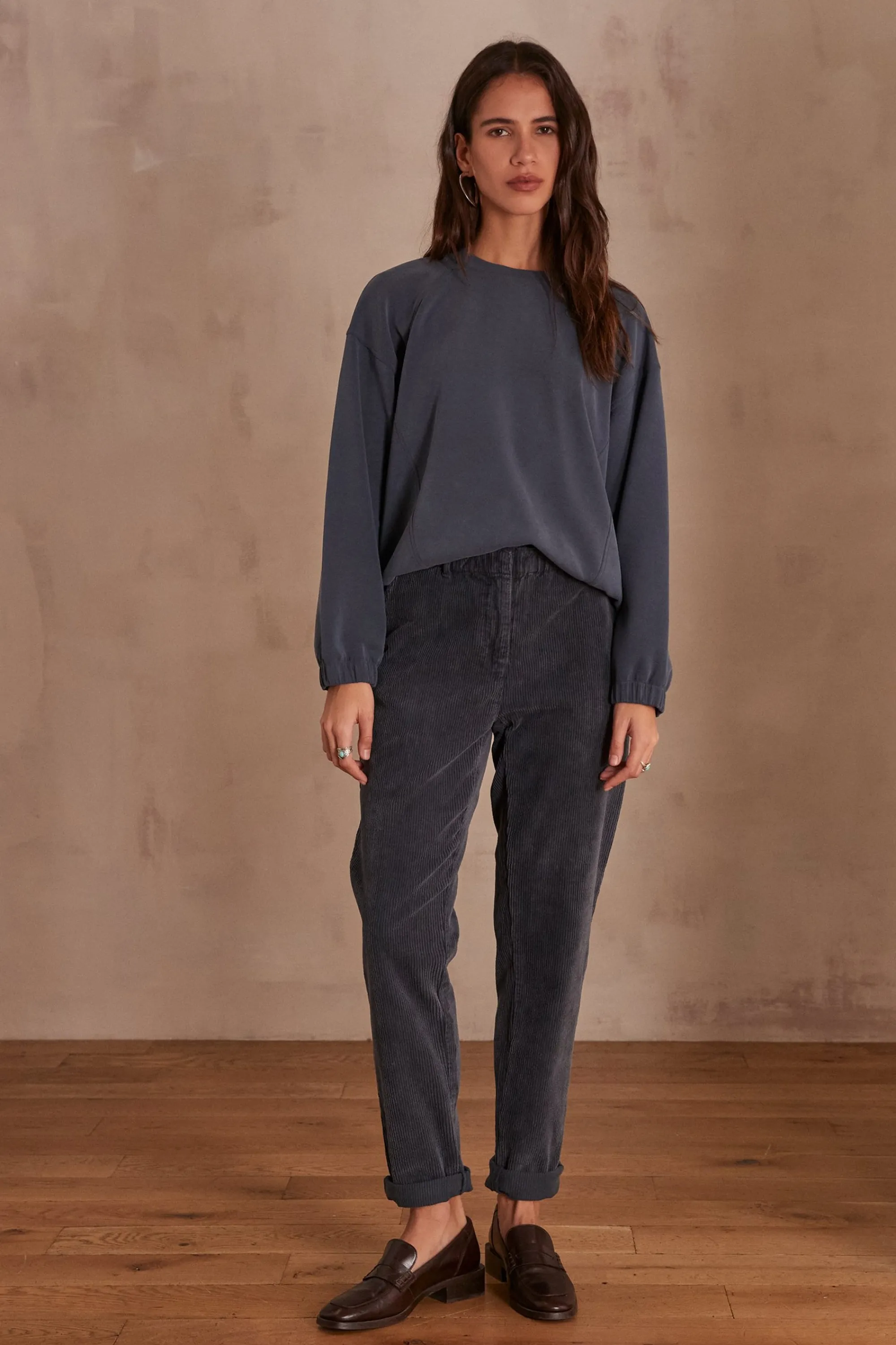 Maison 123 Pantalons En Velours>Pantalon SABIL CANARD FONCE