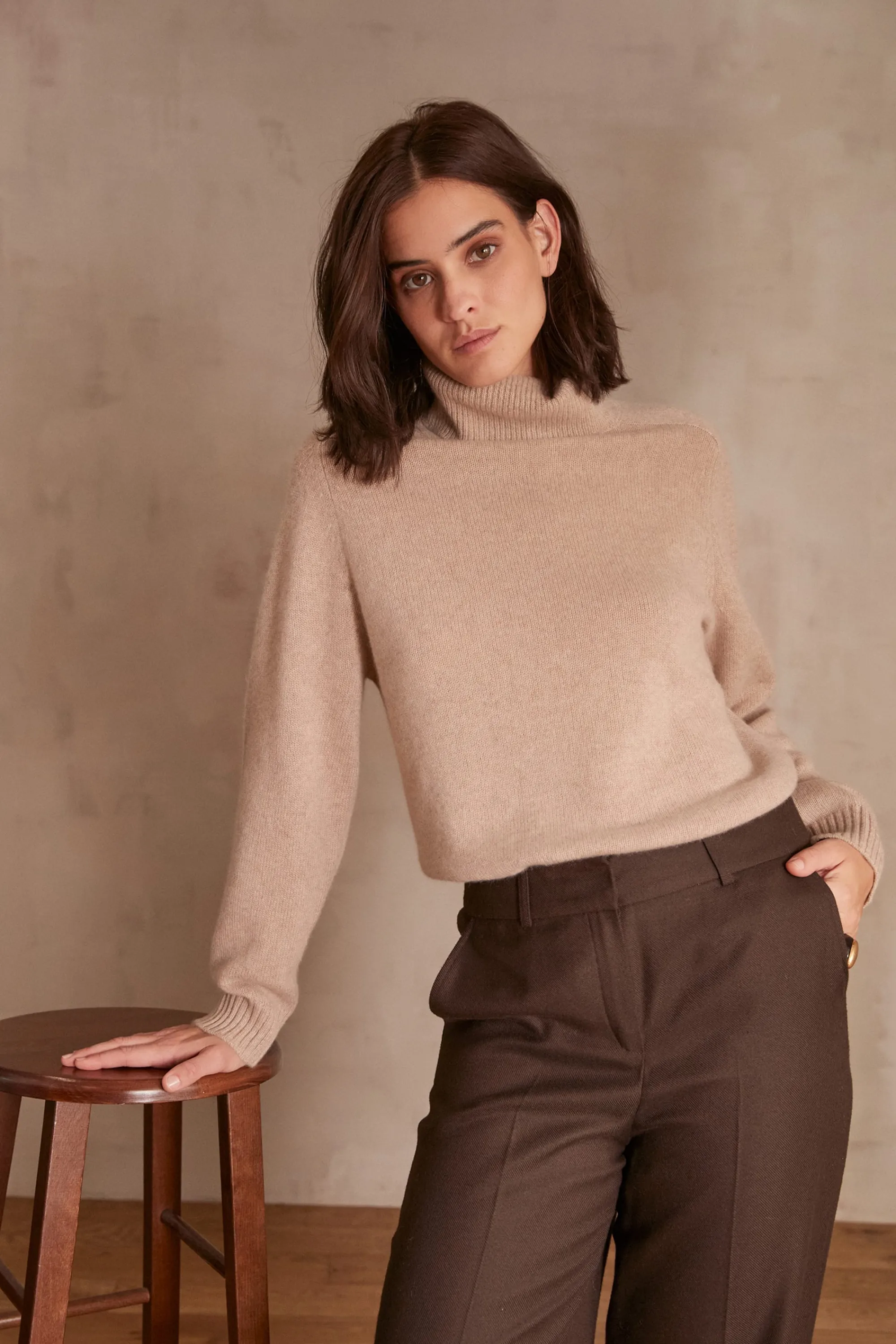 Maison 123 Pulls À Col Roulé | Pulls En Cachemire>Pull en cachemire CLOVIS TAUPE CLAIR