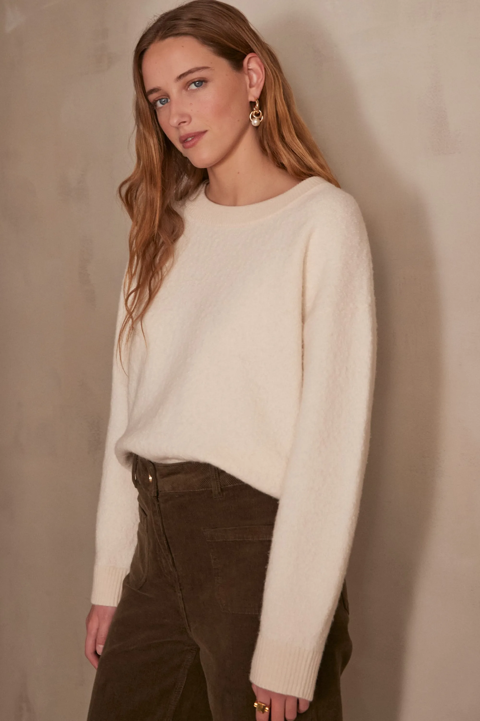 Maison 123 Pulls Col Rond>Pull en laine SULLY CREME