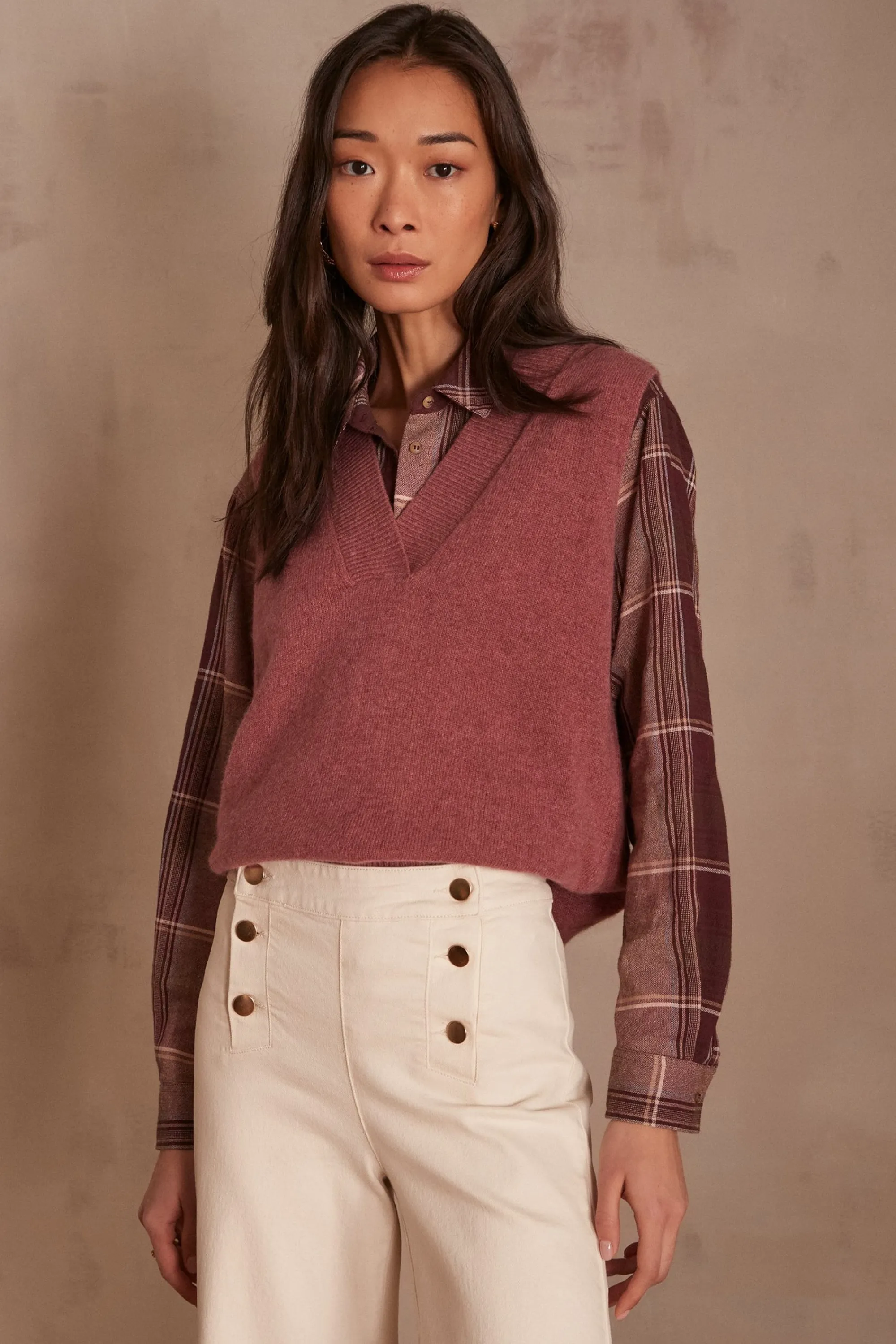 Maison 123 Pulls Sans Manches>Pull sans manches ARISTIDE ROSE FONCE