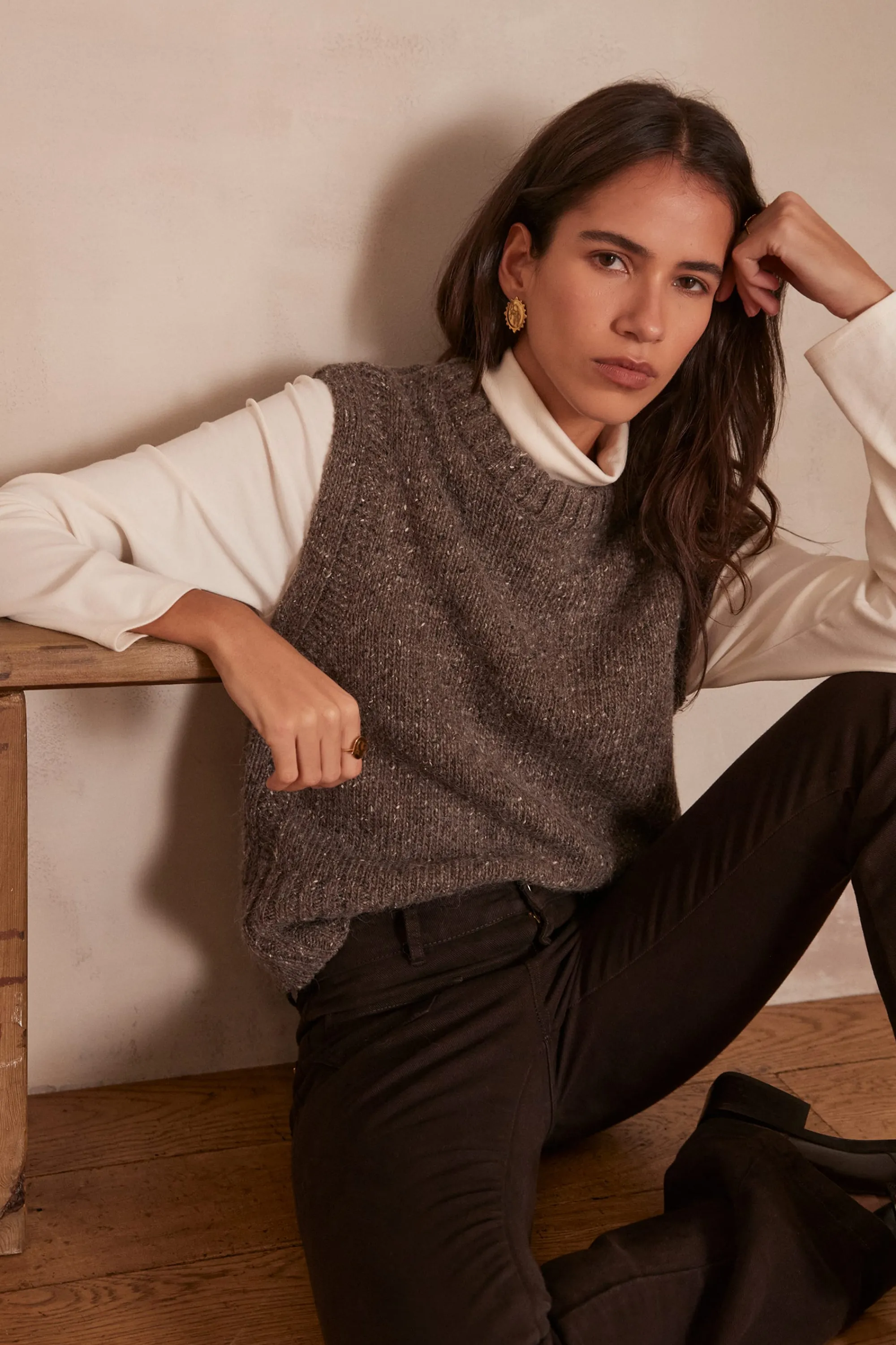 Maison 123 Pulls Sans Manches>Pull sans manches CELMA TAUPE FONCE