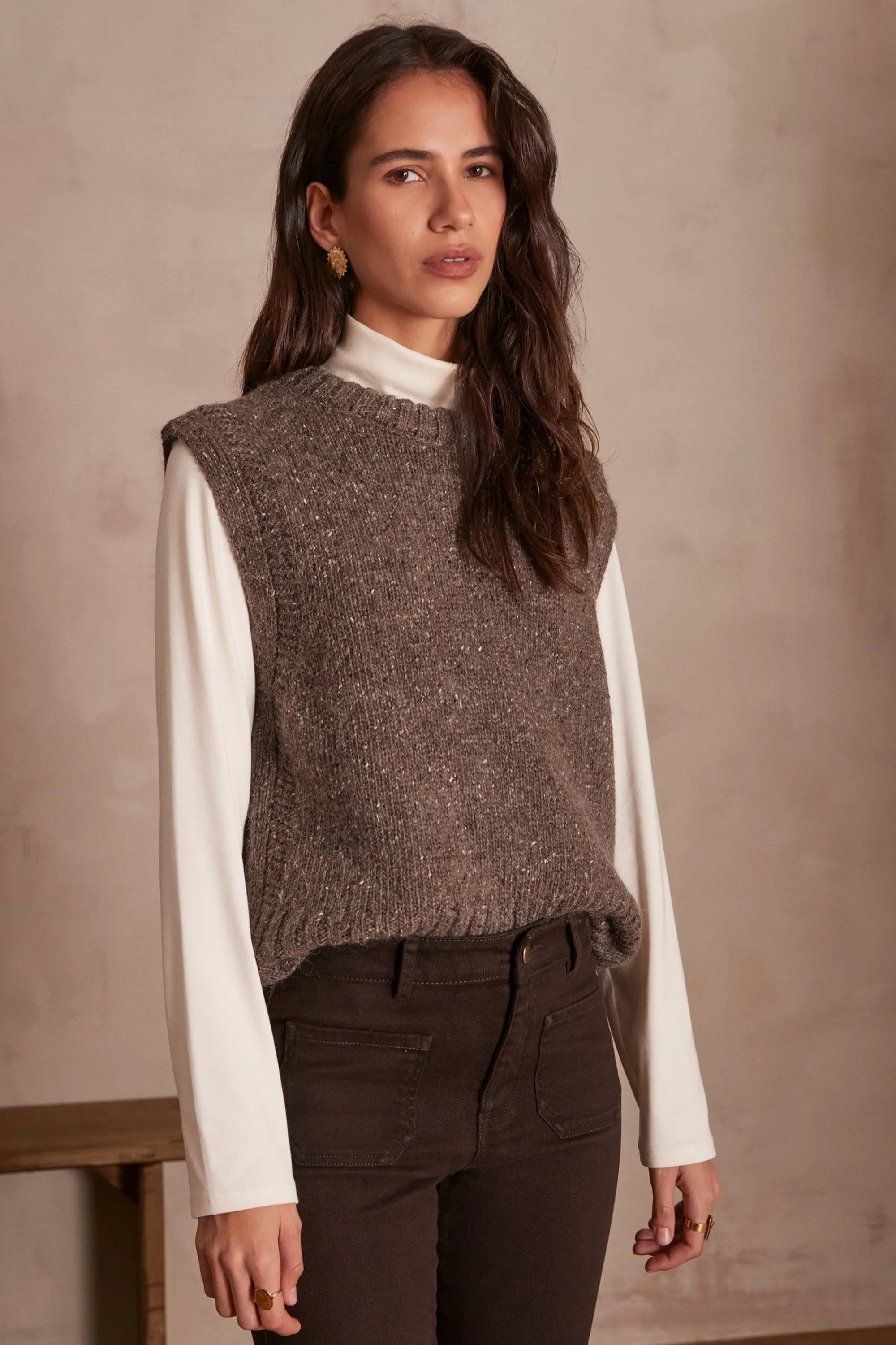 Maison 123 Pulls Sans Manches>Pull sans manches CELMA TAUPE FONCE