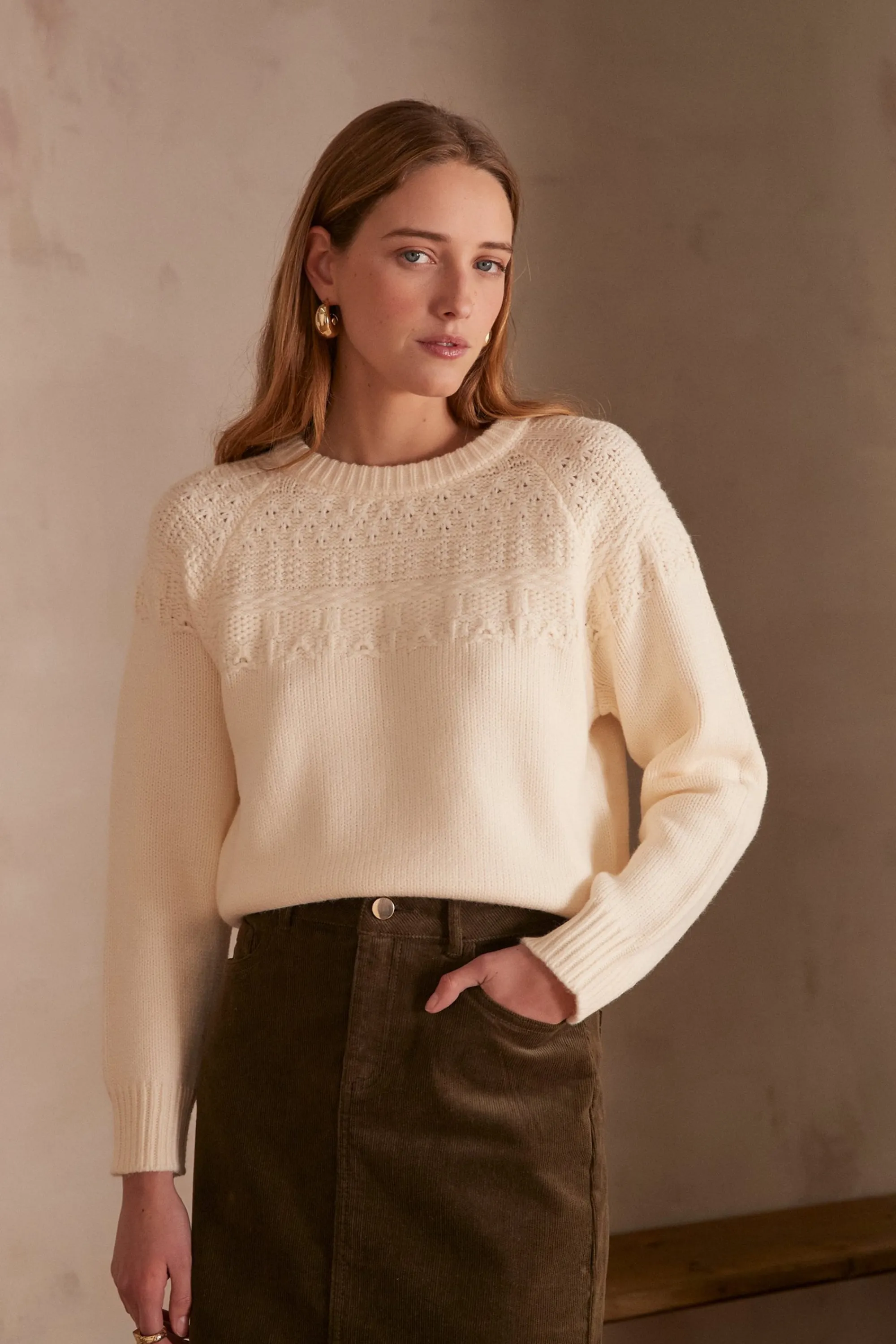 Maison 123 Pulls Col Rond>Pull SERENA CREME