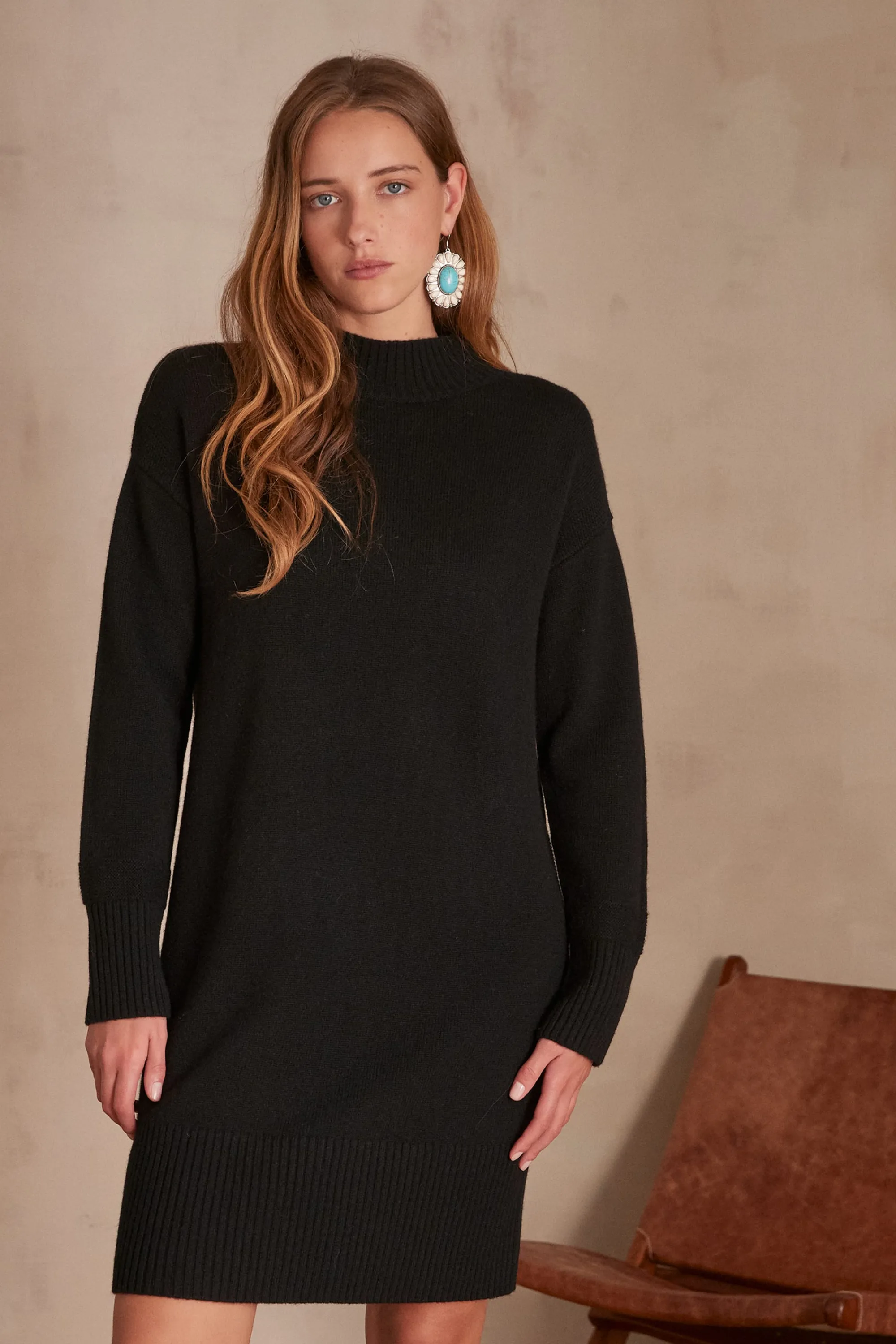 Maison 123 Robes En Maille | Robes Noires>Robe en laine MARIA NOIR