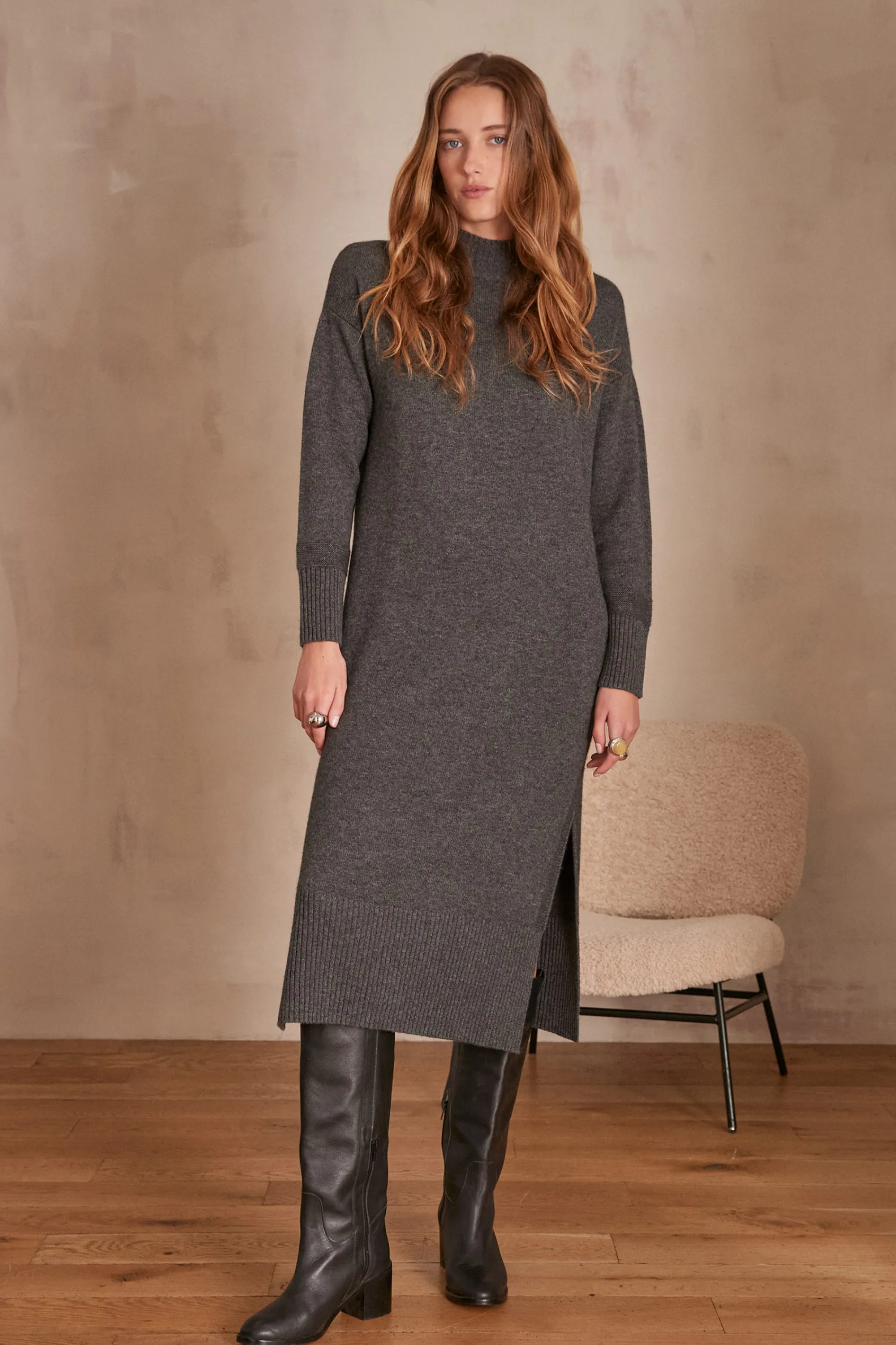 Maison 123 Robes En Maille | Robes Longues>Robe MARIANE GRIS SOURIS