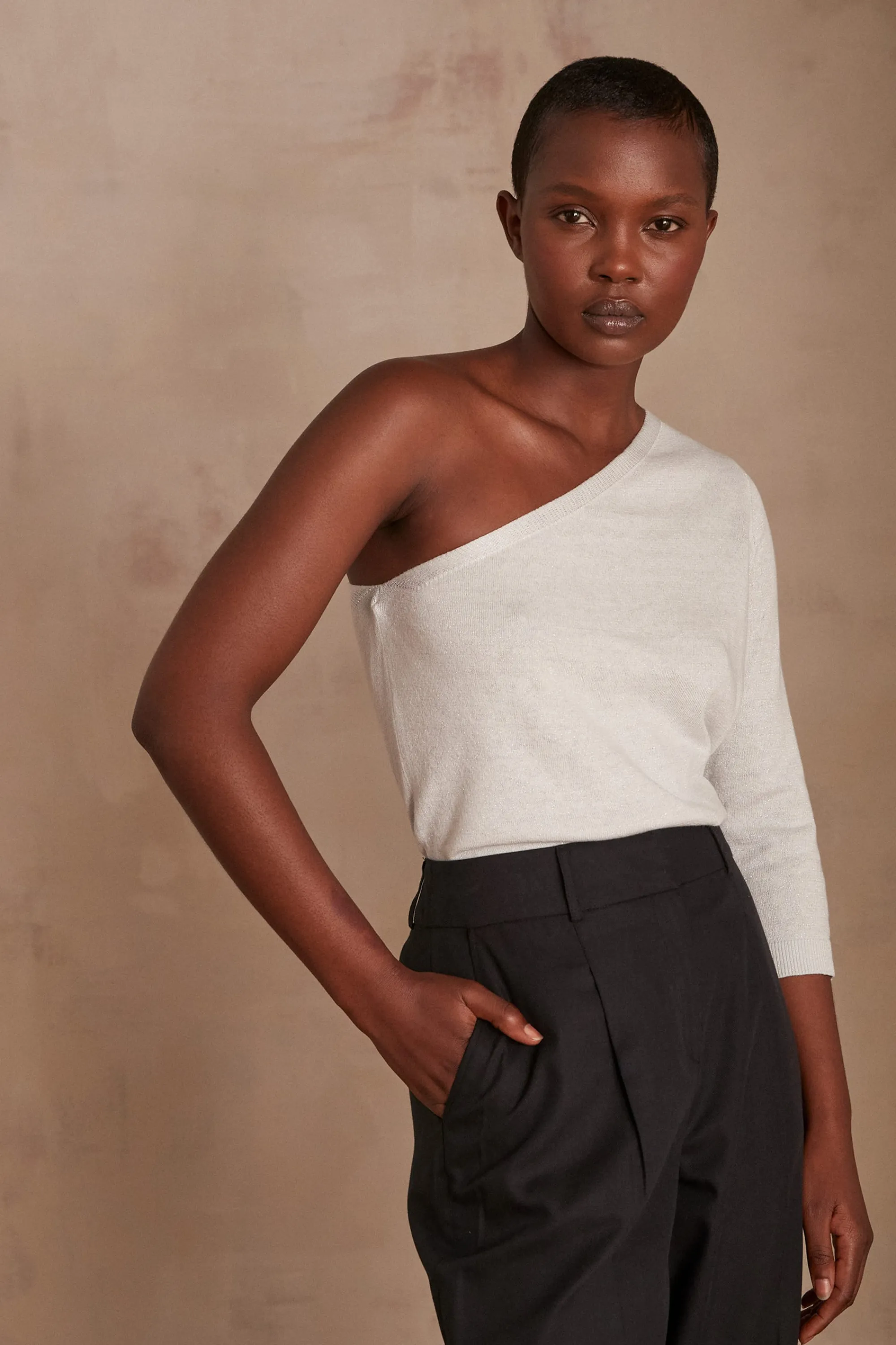 Maison 123 T-Shirts Col Rond | T-Shirts À Manches Longues>Top asymétrique CLARISSE ARGENT