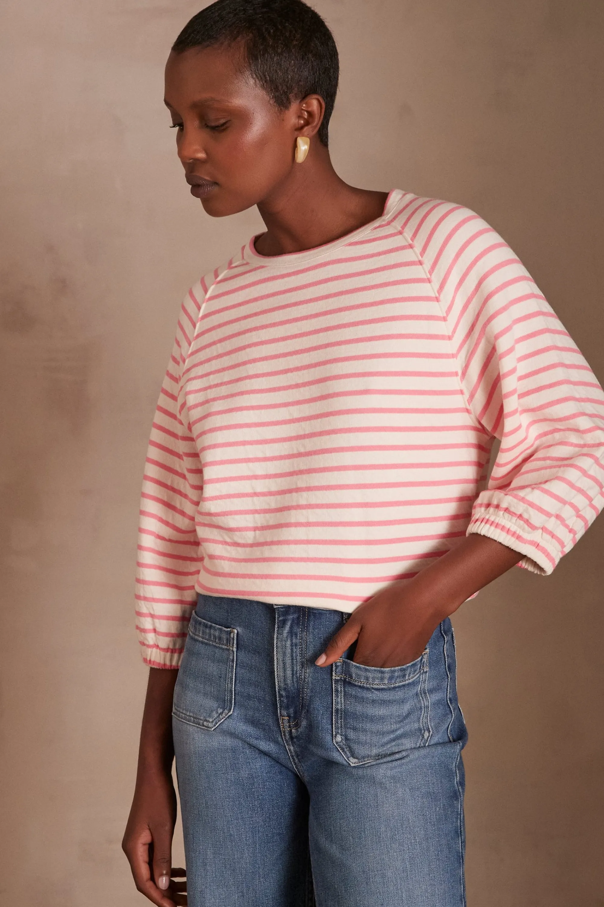 Maison 123 T-Shirts Col Rond>T-shirt marinière TRENT ROSE PALE