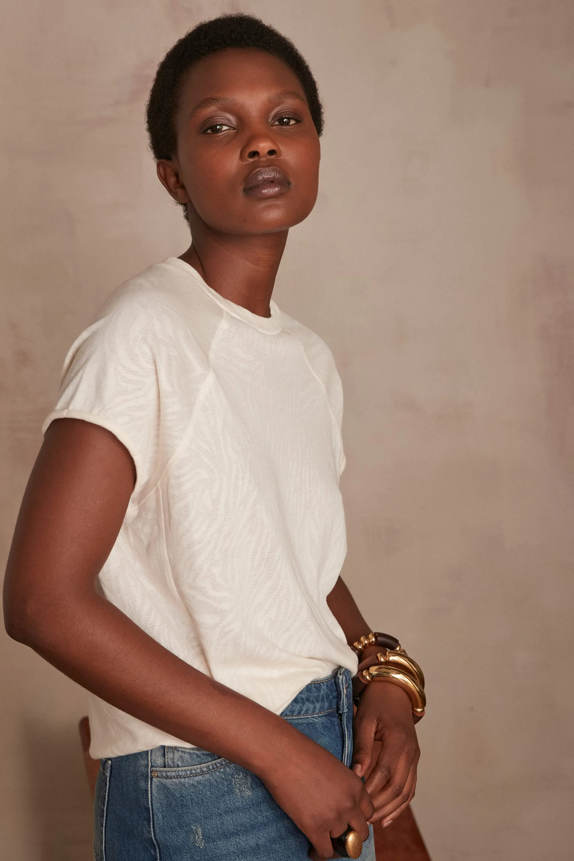 Maison 123 T-Shirts Col Rond | T-Shirts Blancs>T-shirt Tess CREME