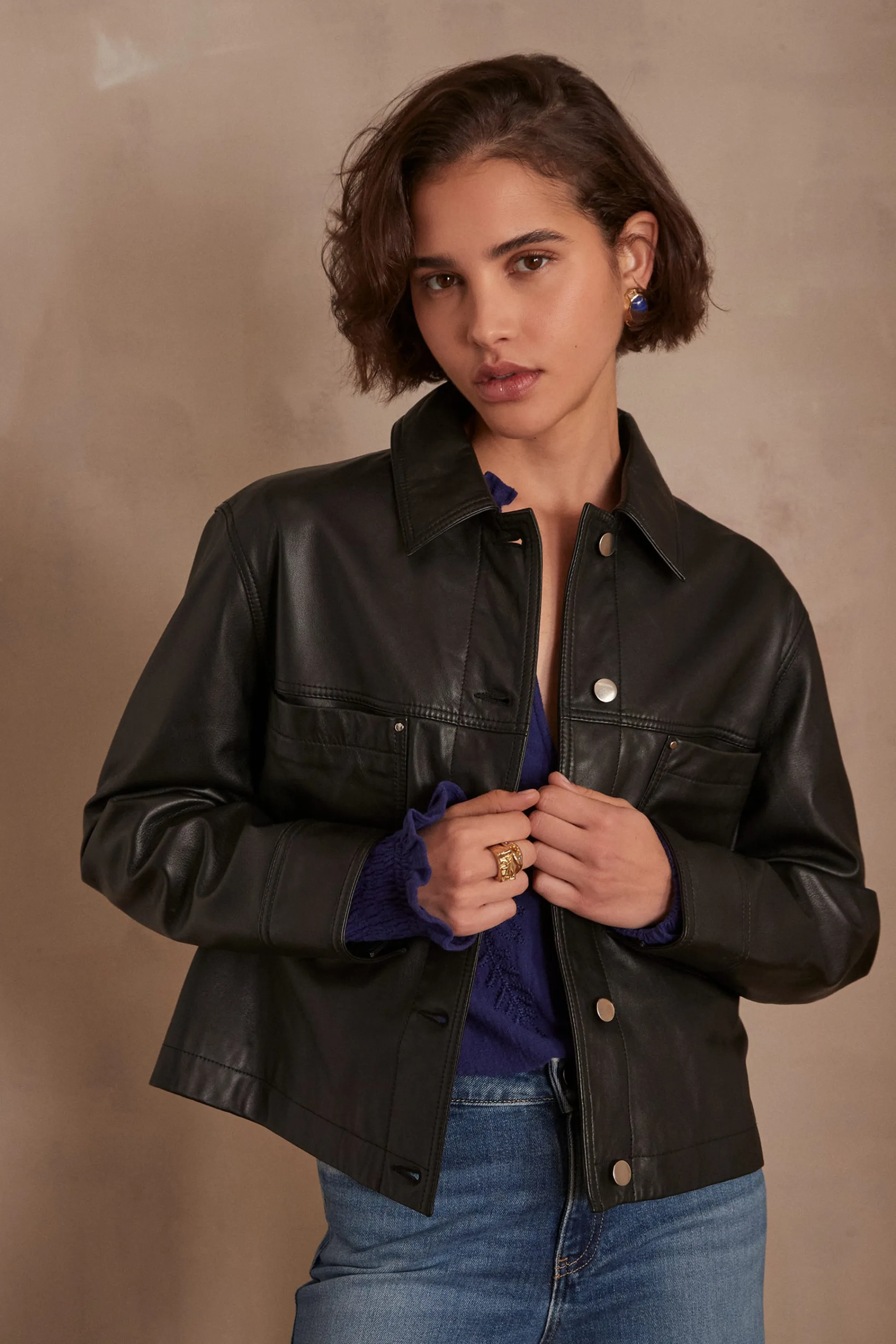 Maison 123 Manteaux Et Blousons En Cuir | Vestes Et Blousons En Cuir>Veste en cuir CARLA NOIR