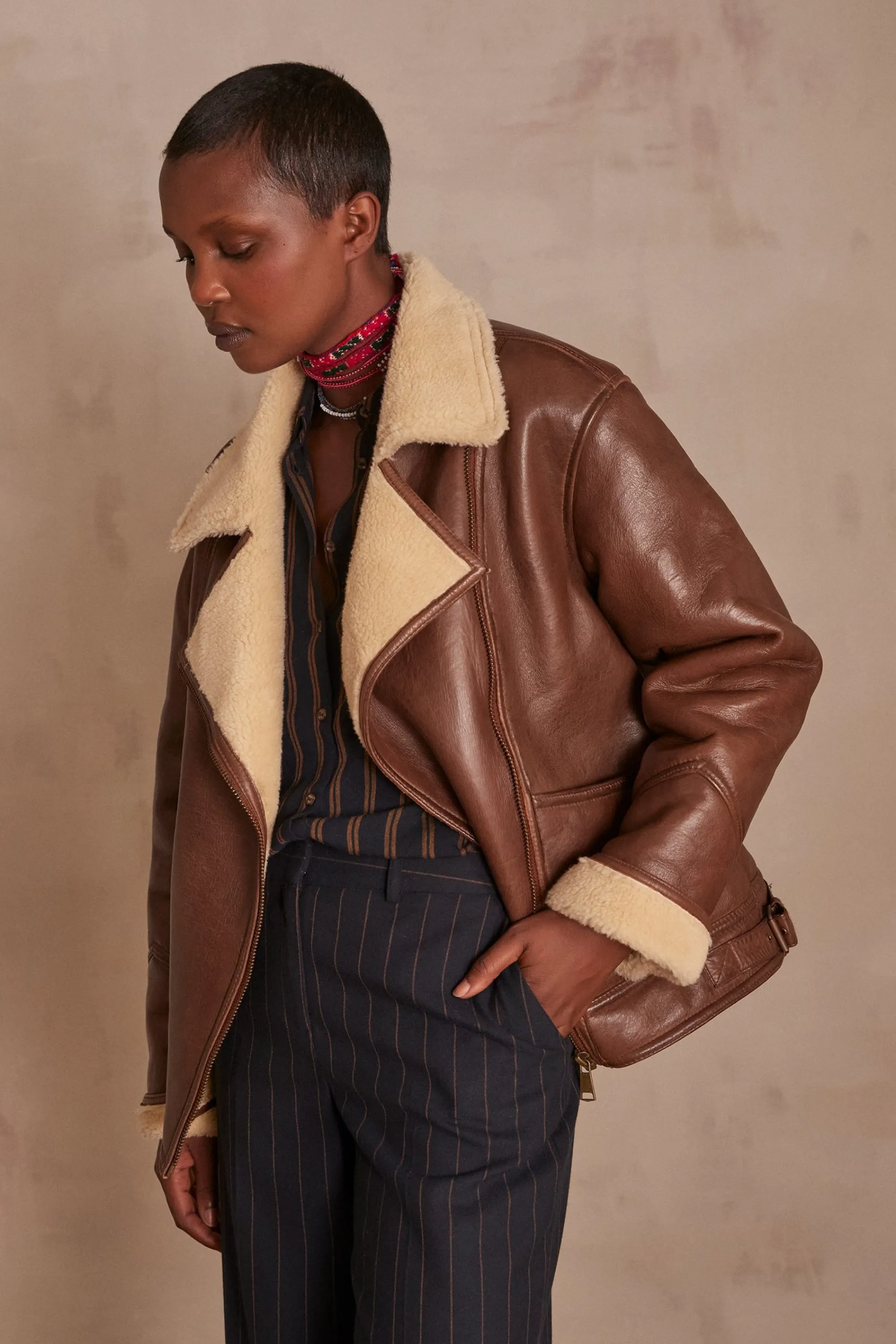 Maison 123 Manteaux Courts | Manteaux Et Blousons En Cuir>Veste FOLIO CHOCOLAT